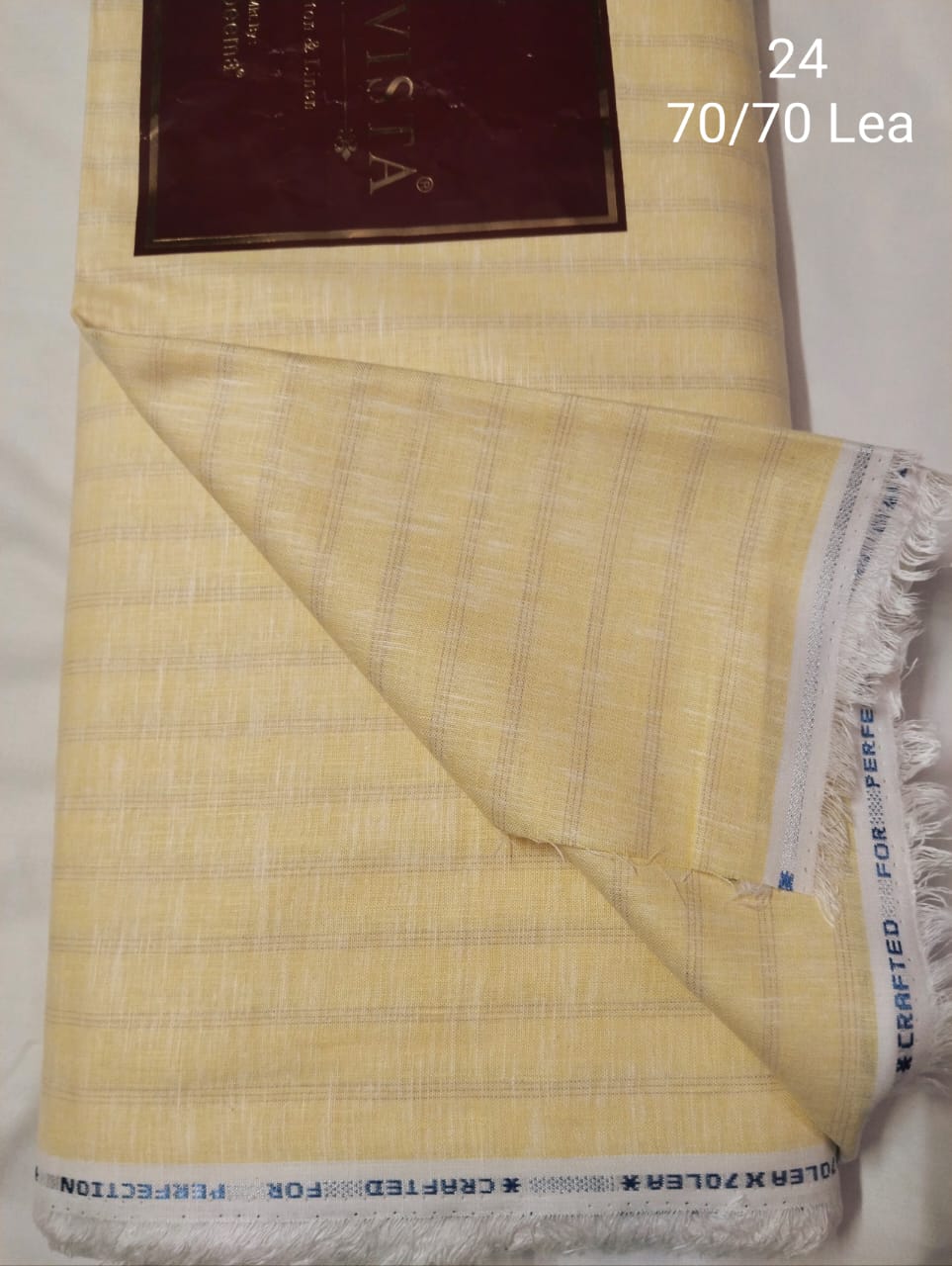 Light Lemon Yellow With Brown Pin Stripe Royal Linen Shirt Fabric 70 By 70 LEA 