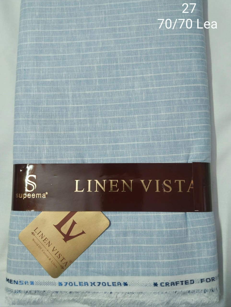 Light Powder Blue With White Pin Stripe Linen Vista Shirt Fabric 70 By 70 LEA 