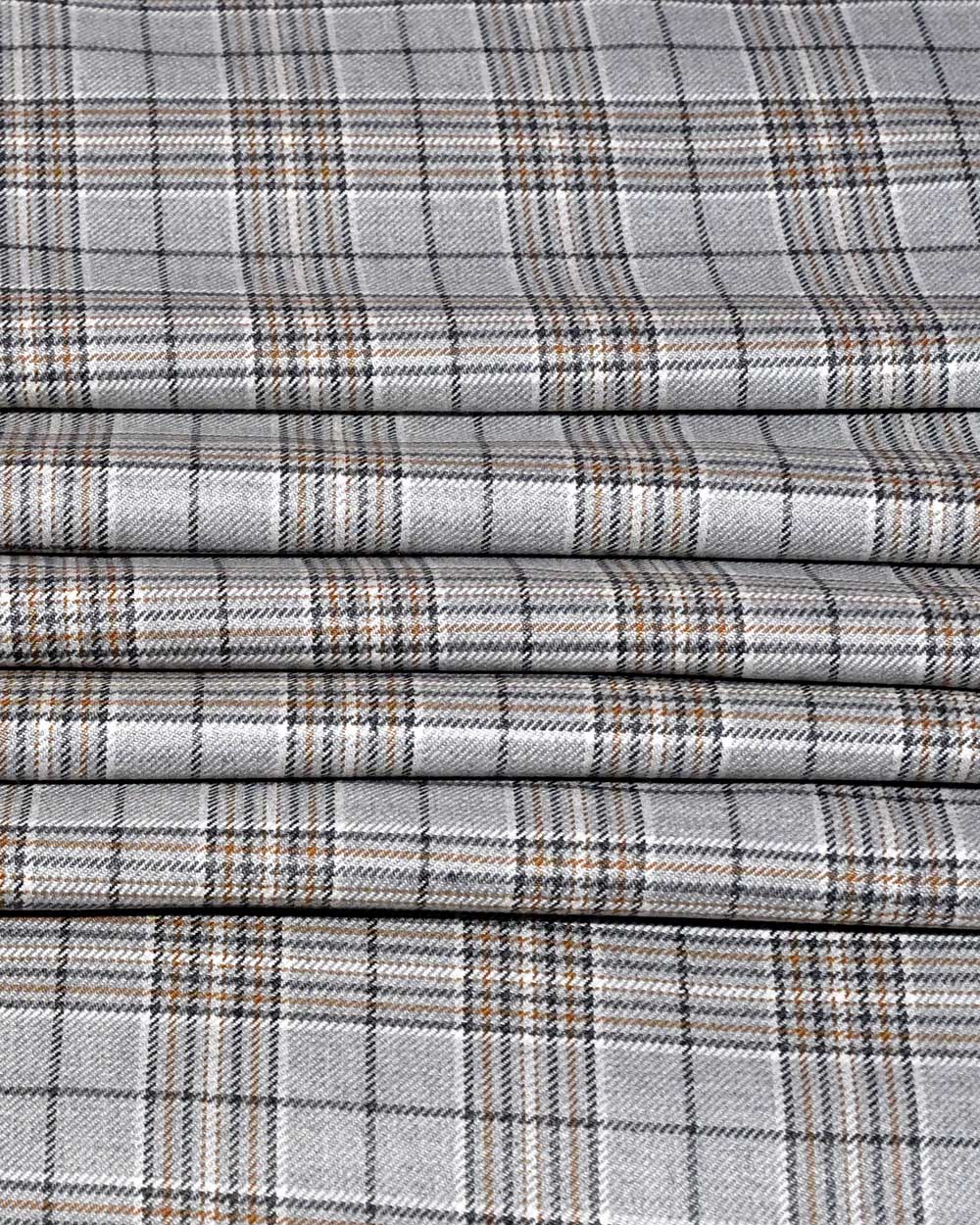 Grey Check Tweed Blazer Fabric With Brown Accent